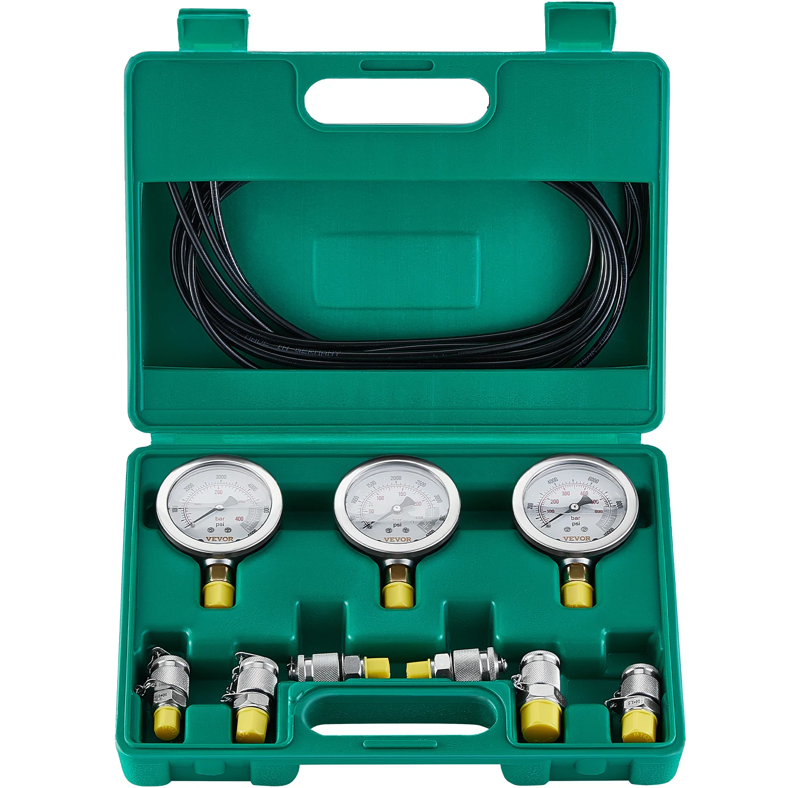 VEVOR Hydraulic Pressure Test Kit 250/400/600bar 3 Gauges 6 Test Couplings for Excavator Tractors Construction Machinery