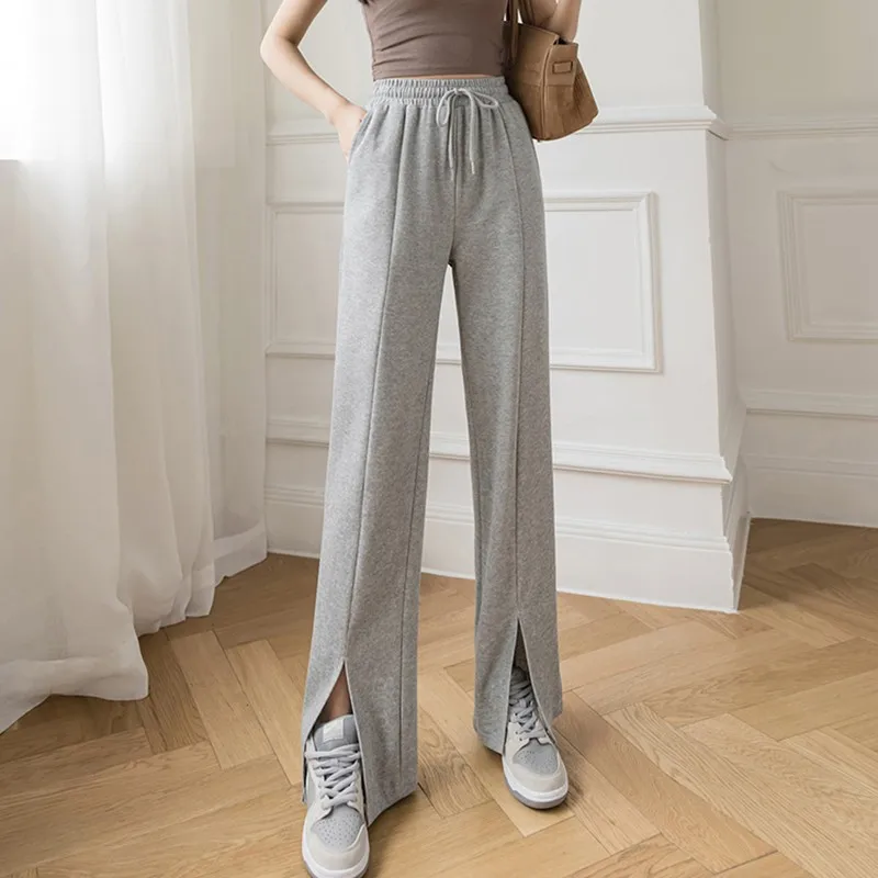 

Women Casual Sweatpants New Arrival 2024 Spring Korean Style Solid Color Furcal Basics Female High Waist Flare Pants W1544