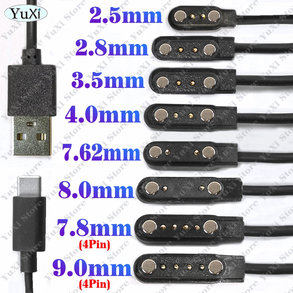 스마트워치용 마그네틱 USB 타입-C 도크 충전 케이블 어댑터 2핀 4핀 성인 및 어린이용 스마트워치 전원 충전 와이어 코드