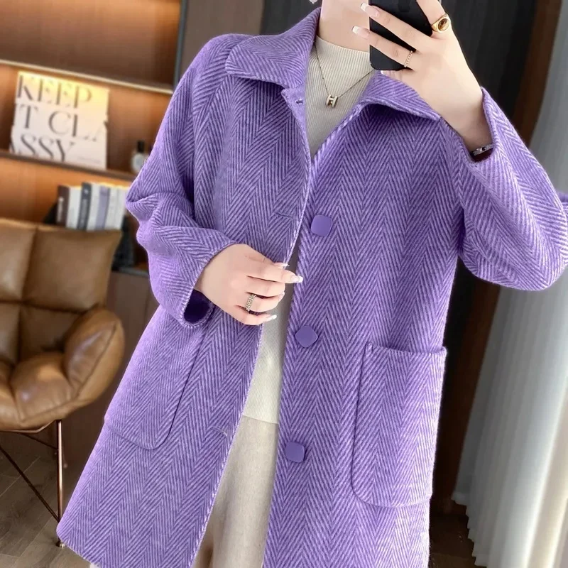 Fashion Double-faced Woolen Coat Women Long Overcoat Streetwear Wool Jacket Single-breasted Casual Outerwear Autumn Winter Coat