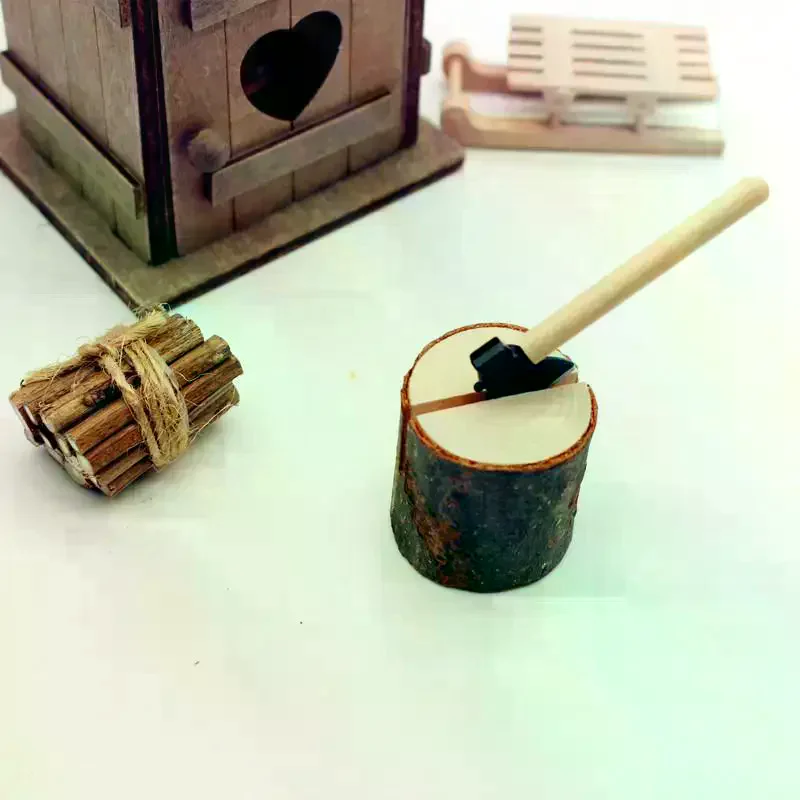 1/3Pcs New Fashion 1:12 Dollhouse Simulation Miniature Field Chicken Nest Axe Woodcutting Countryside Toilet Decoration
