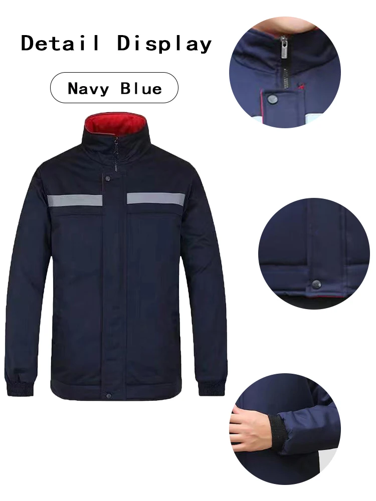 Темно-синий фиксированный зимний рабочий комбинезон с воротником-стойкой, термопальто для складской работы, униформа с постоянной изоляцией, защита от холода