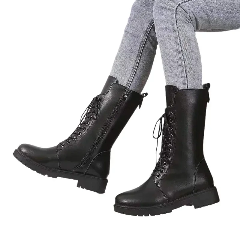 Damskie designerskie buty rycerskie jesienno-zimowa moda zasznurować boczny zamek błyskawiczny botki kobieta buty na platformie Bota De Vaqueiro — zdjęcie 7
