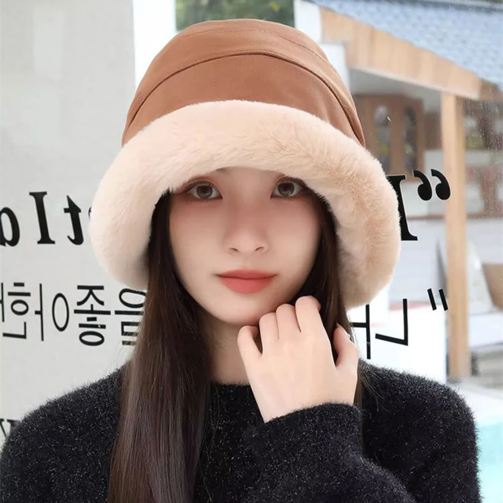 New Winter Bucket Hat Soft Thickened Plush Hats Women Outdoor Windproof Caps Warm Beanies Ladies Fisherman Hat Panama Hat