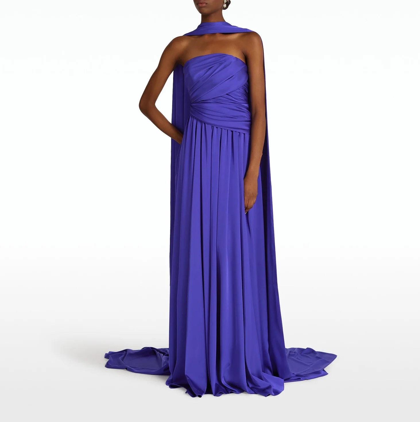 

Welove Pleated Strapless Evening Dresses with Scarf Floor Length A Line Satin Formal Occasions Dress New 2024