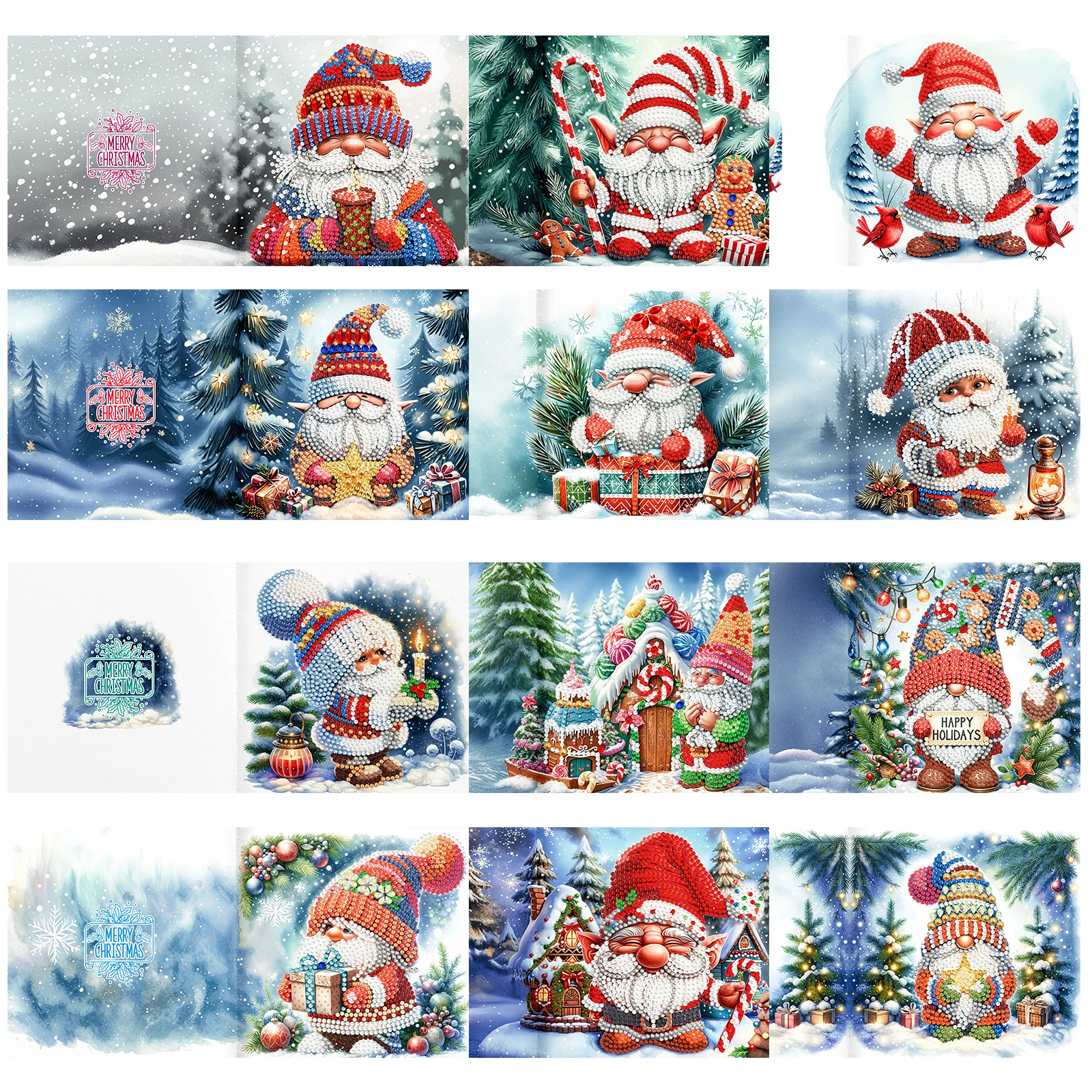 12pcs/Set DIY Diamond Painting New 2024 Christmas Card Festival Greeting Card Handmade Diamond Embroidery Painting Kits