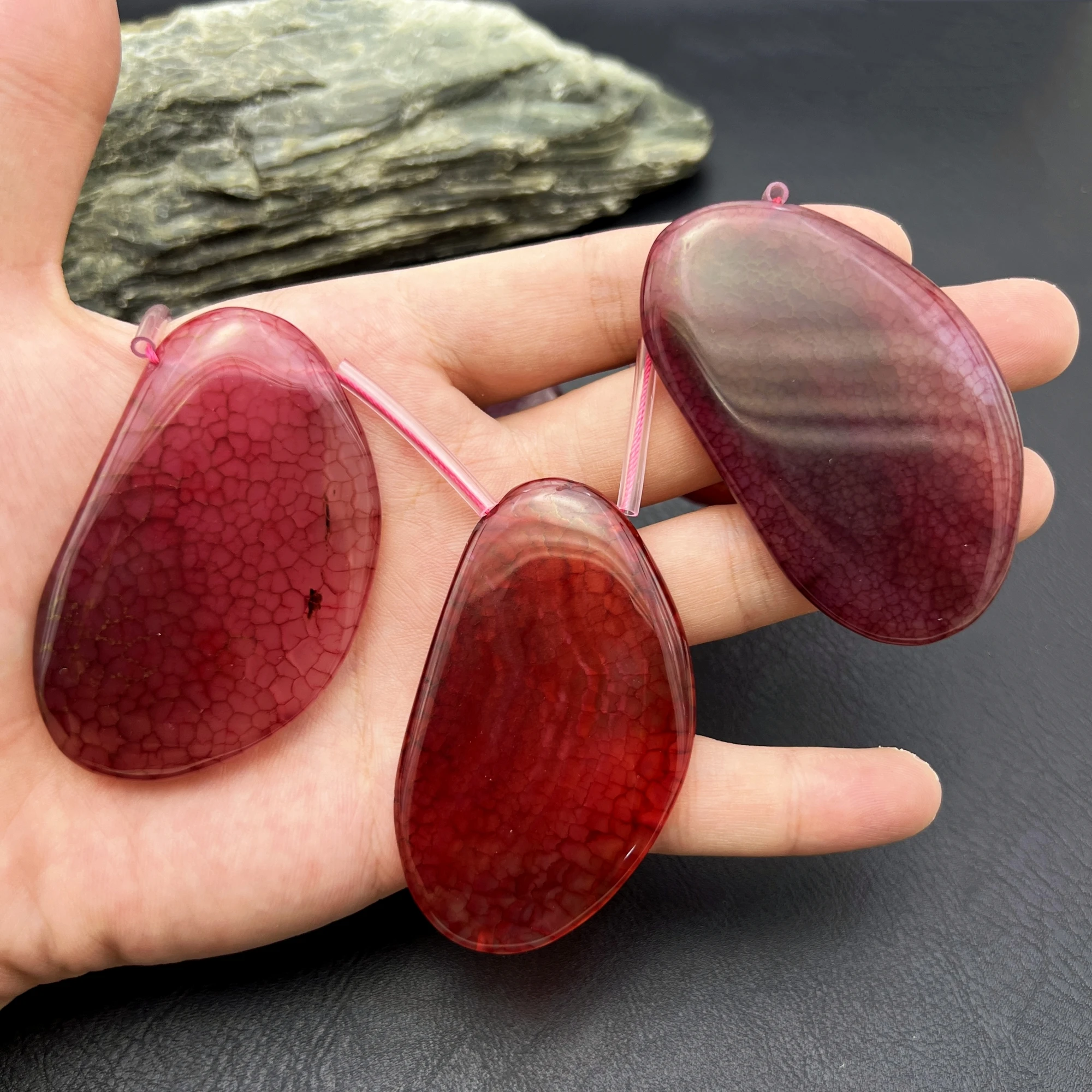 

10PCS Side Drilled Large Red Dragon Veins Agates Slice Pendant Beads,Irregular Focus Beads