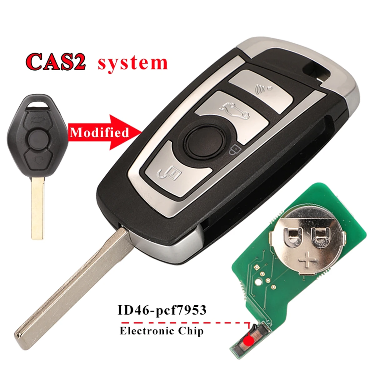 

CAS2 Modified Flip Remote Key 315/433/868MHZ ID46-PCF7953 Chip for BMW 3 5 7 E38 E39 E46 M5 X3 X5 E65 4 Button Fob