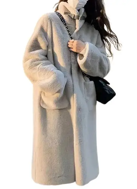 

Женская одежда 2025 года, утепленное пальто средней длины из плюша с имитацией норки, новинка осени 1205