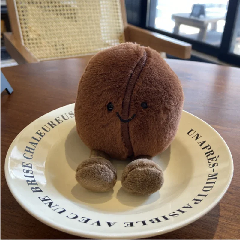 10/20cm recheado marrom feijão de café travesseiro de pelúcia engraçado almofada de comida com pernas rosto sorridente plushie decoração de escritório em casa presente das crianças