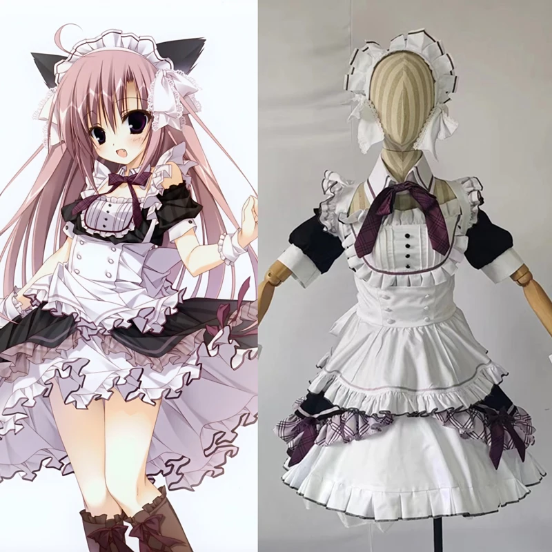 Game Sunflower Church cos Natsusaki Yomi Cosplay sweet lovely  Maid Ruffle Dress Costume women suit B