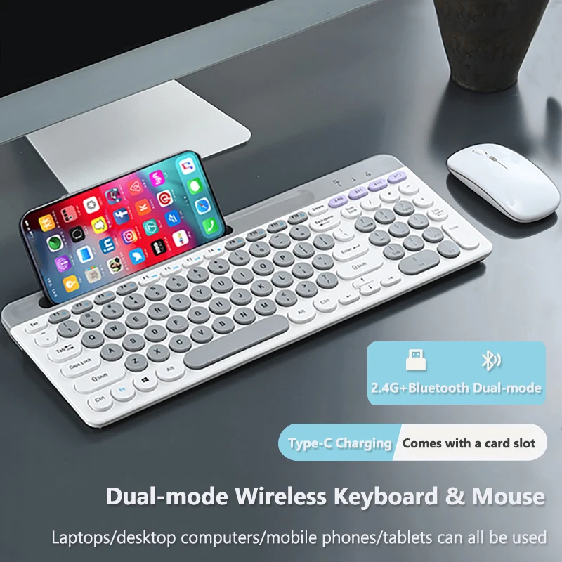 2.4G Wireless Keyboard Mouse Combo Portable Bluetooth Colorful Keyboard Rechargeable Silent for Tablet Laptop Desktop Computer