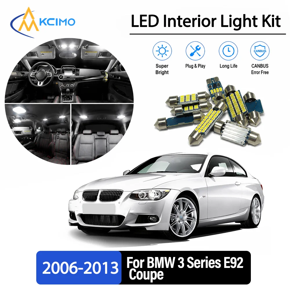 For BMW	3 Series E92 Coupe 2006-2013 Premium No-Wire Continuous Glow Auto Interior LED Bulb Remodel Set Cabin Refit Lamps