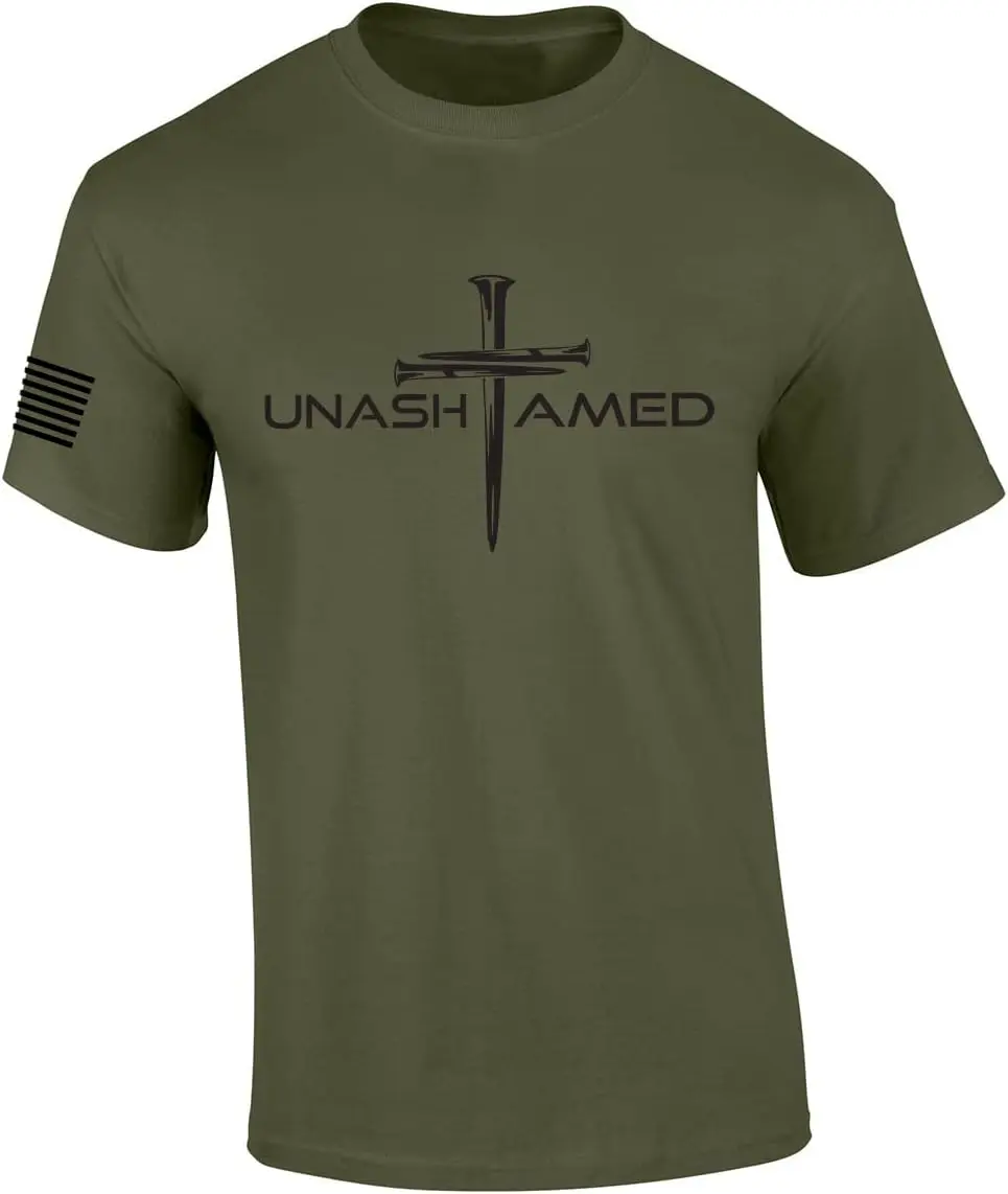 

Mens Christian Shirt Nail Cross Unashamed Short Sleeve T-Shirt Graphic Tee