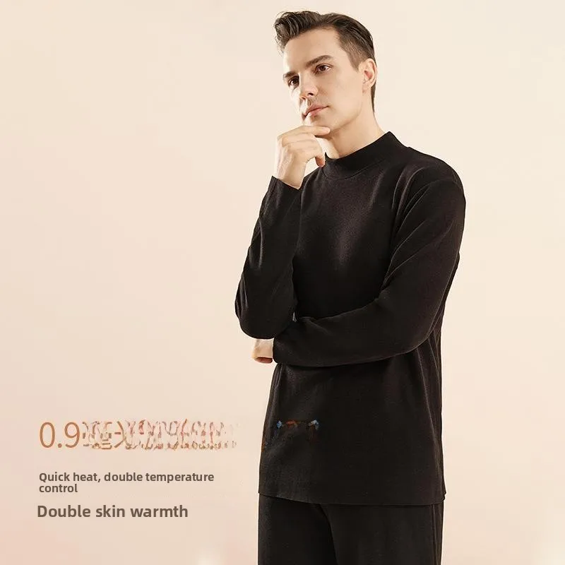 

Men's Double-sided Brued Winter Base irt Straight-cut Long Sve f-high Collar Pure Color Faion Urban Sle Daily Wear