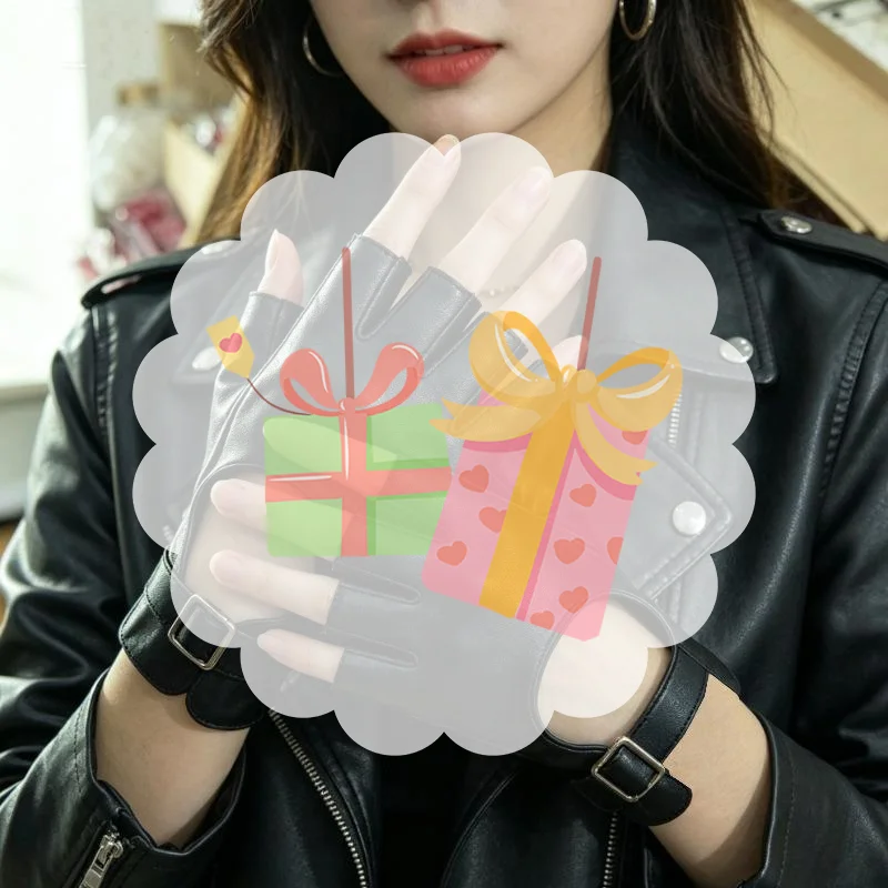 Black Punk Short PU Leather Half-Finger Gloves Uniex Hip-Hop Driving Motorcycle Cool Mittens Hollow Out Fingerless Gloces