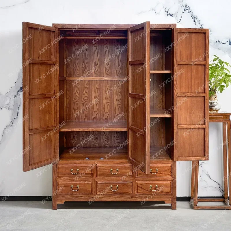 AA solid wood wardrobe old elm light luxury modern home storage wardrobe bedroom wooden wardrobe