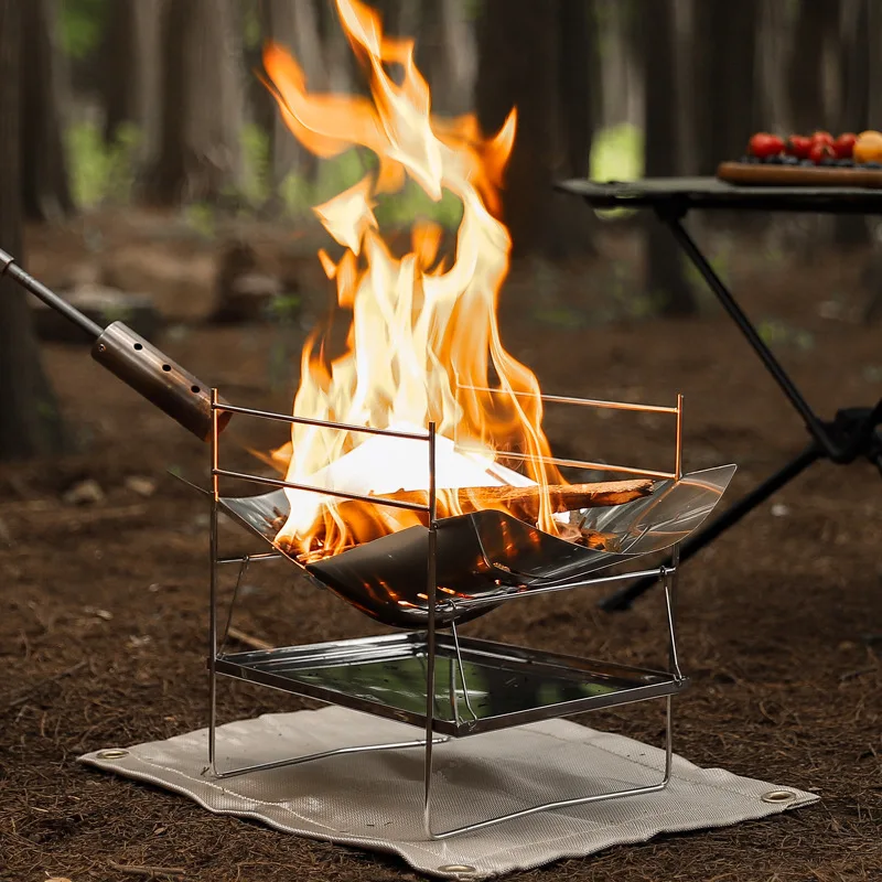 Wood Burning Camping Stove Portable Foldable Outdoor Cooking Stove Windproof Fire Pit Barbecue Grill For Hiking Backpacking view 4