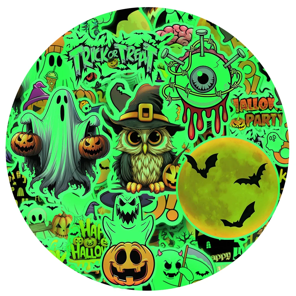 

10/30/50pcs Funny Happy Halloween Luminous Stickers Gothic Pumpkin Ghost Cartoon Sticker Suitcase Notebook Phone Decals Packing