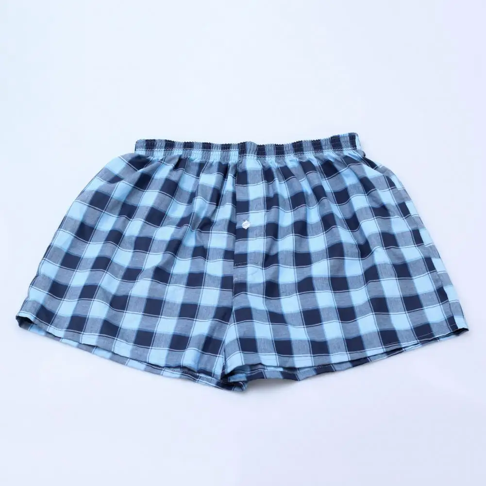 Bóxer de cuadros para hombre, pantalones cortos informales de cintura alta para el hogar, pijama de verano, entrepierna profunda, calzoncillos sueltos de cintura elástica