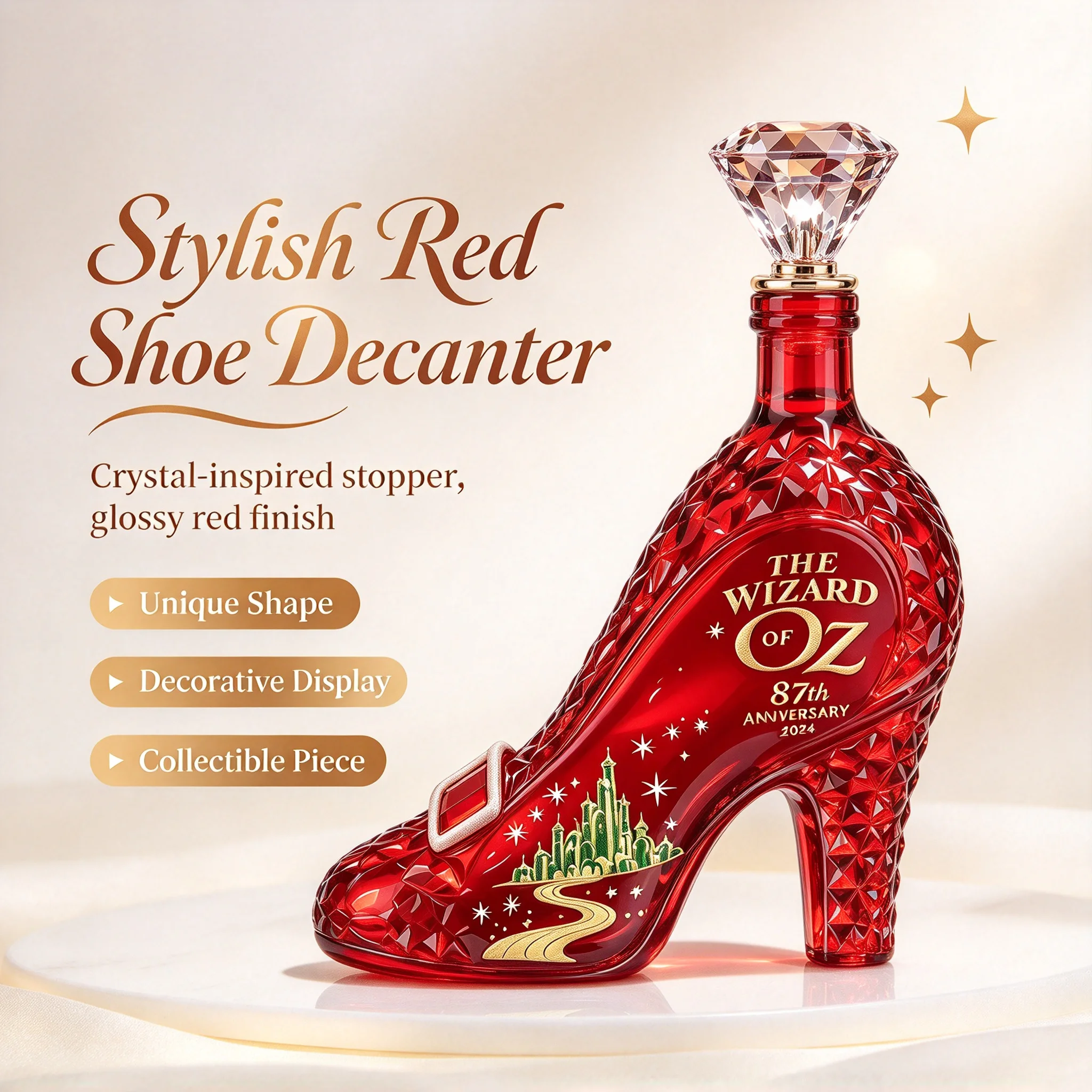 High Heel Mold Red Glass Spirits Decanter Bottle Diamond Cut Stopper Empty Wine Container Home Wine Cabinet Desktop Art Ornament