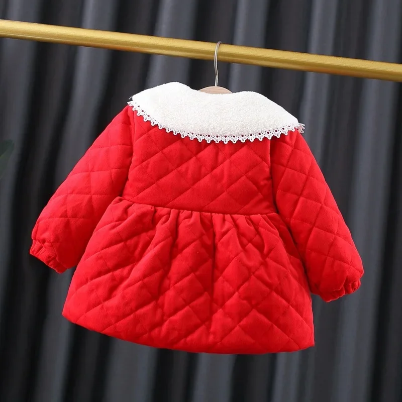 Snow Wear Girls Coat Autumn Winter Korean Children Solid Color Thickening Plush Warm Cotton Baby 2023 Plaid Soild