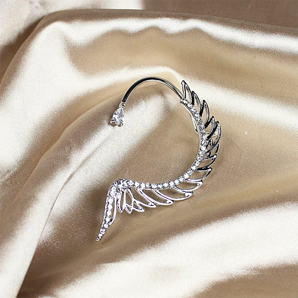 Crystal Wing Ear Cuff Crawlers Clip Style Ear Wrap Jewelry Elegant Sparkly Chic Look for Women No Piercing Comfortable All Day