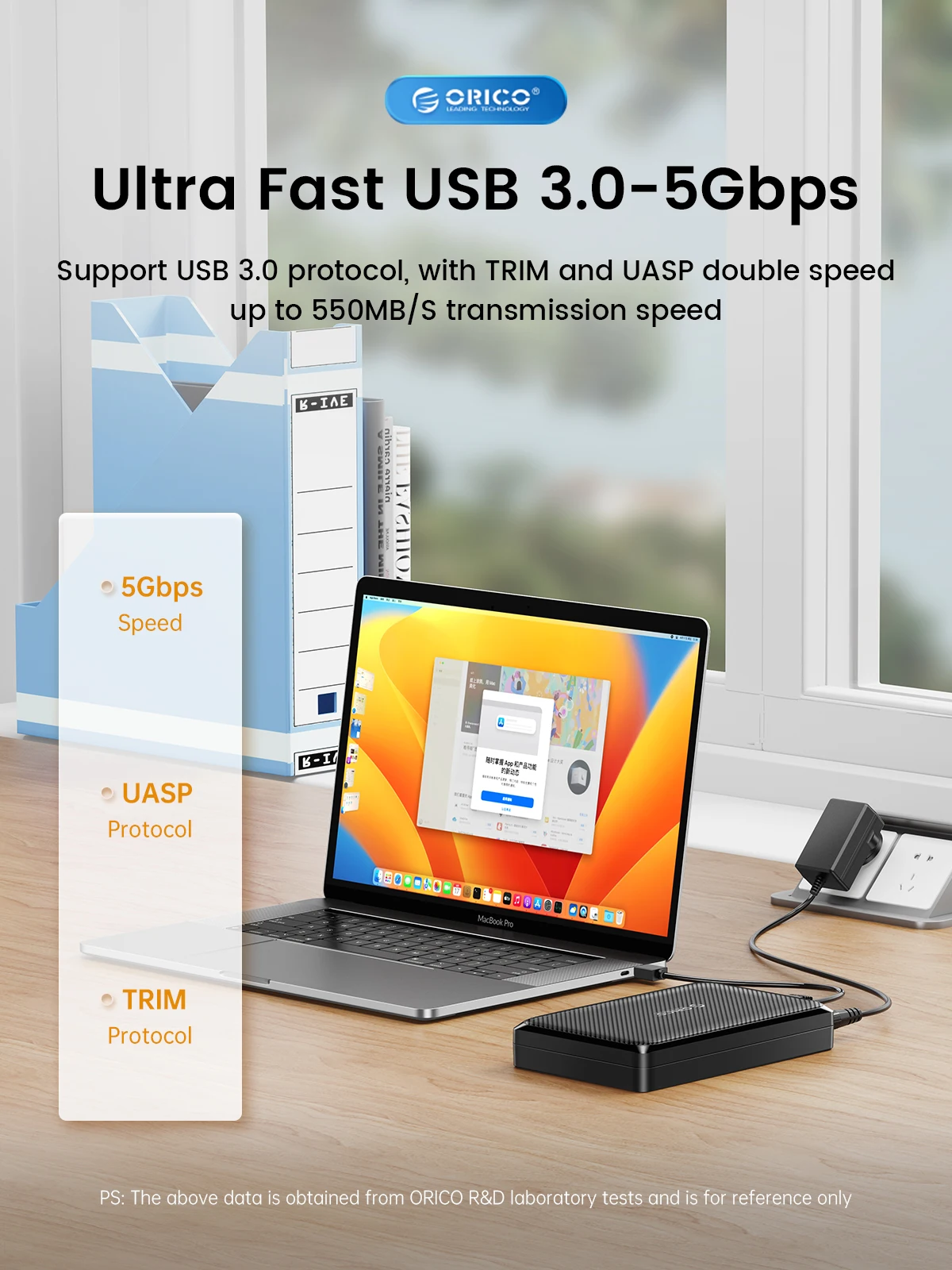 ORICO-carcasa de HDD USB 3,0 a SATA de 3,5 pulgadas, carcasa de HDD tipo C de 5Gbps con alimentación de 12V/2A, UASP para ordenador PC