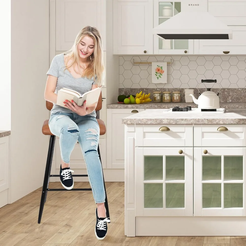 26인치 현대식 인조 가죽 바 스툴 2개 세트(등받이 및 금속 다리 포함) 주방 아일랜드용