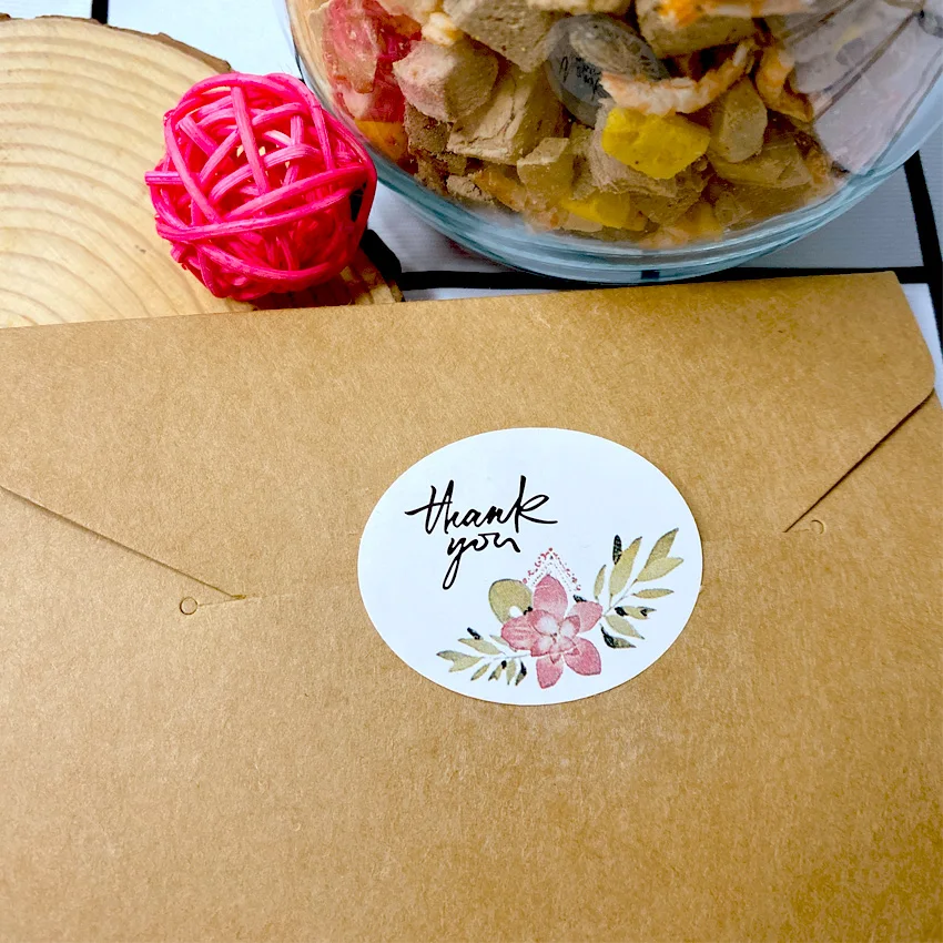 120pcs Label Stickers for Baking Vintage Gift Elegant Funny DIY Work Thank You Flower Ellipse Adhesive Kraft Seal Stickers