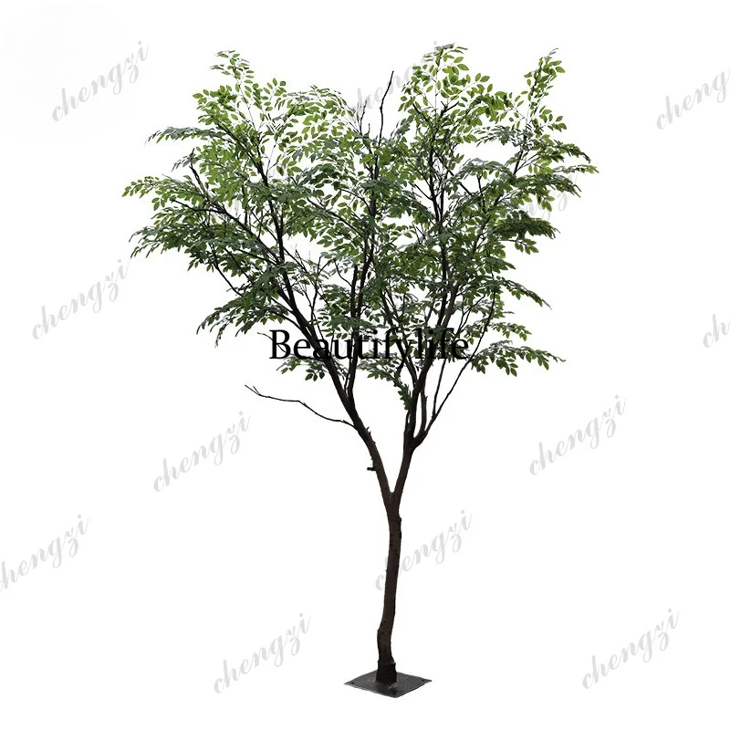 A74 Simulated Cotton Tree Indoor and Outdoor Courtyard Solid Wood Pole Decoration Plastic Leaf Garden Landscape Greening