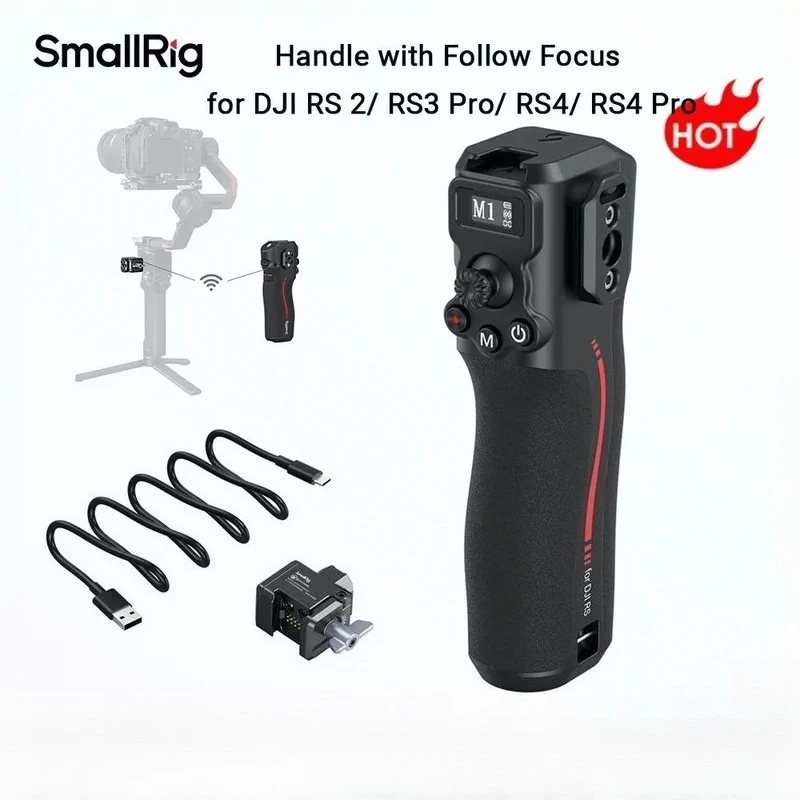 SmallRig 4329 Empuñadura con Follow Focus para DJI RS2 / RS3 Pro / RS4 / RS4 Pro, Soporte para Estabilizador, Control de Enfoque/Disparo/Grabación