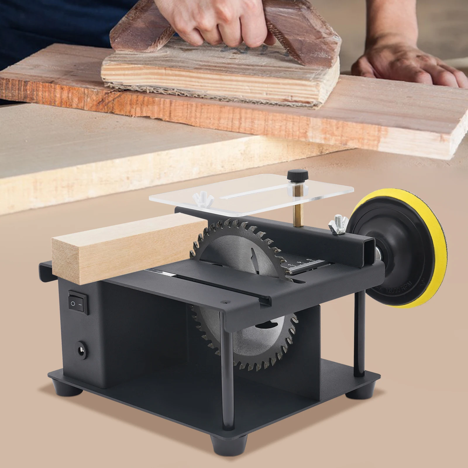 

200W Table Saw with Sandpapers Cold-rolled Steel Acrylic Multi-functional Desktop Table Saw DC24V Mini Table Saw Black