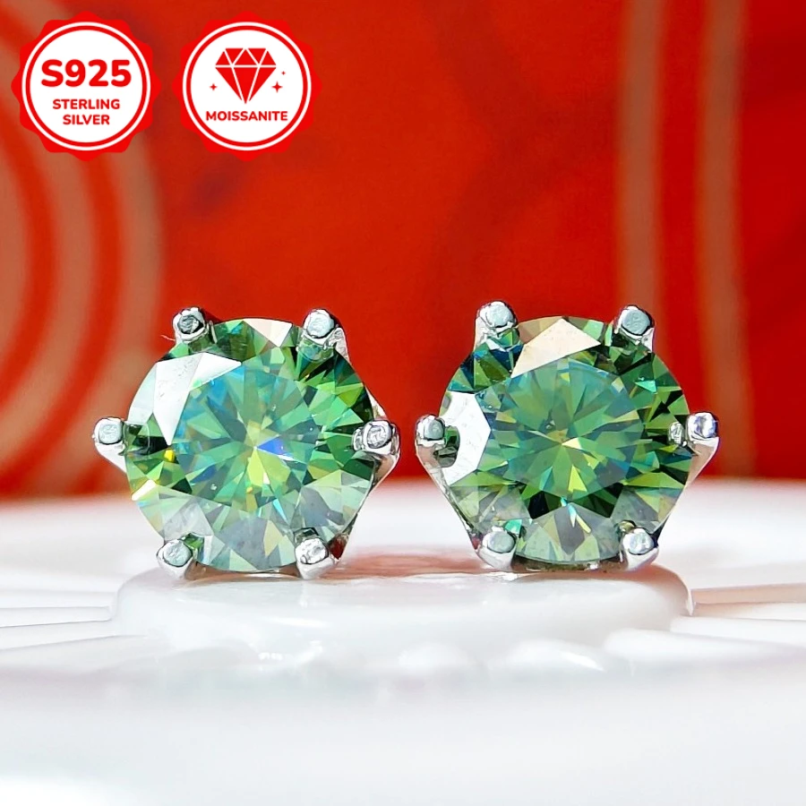 

1 Pair 0.5/1/2 Carat Green Moissanite Pendant Earring Made of 925 Silver, Featuring A Classic Six-prong Design.