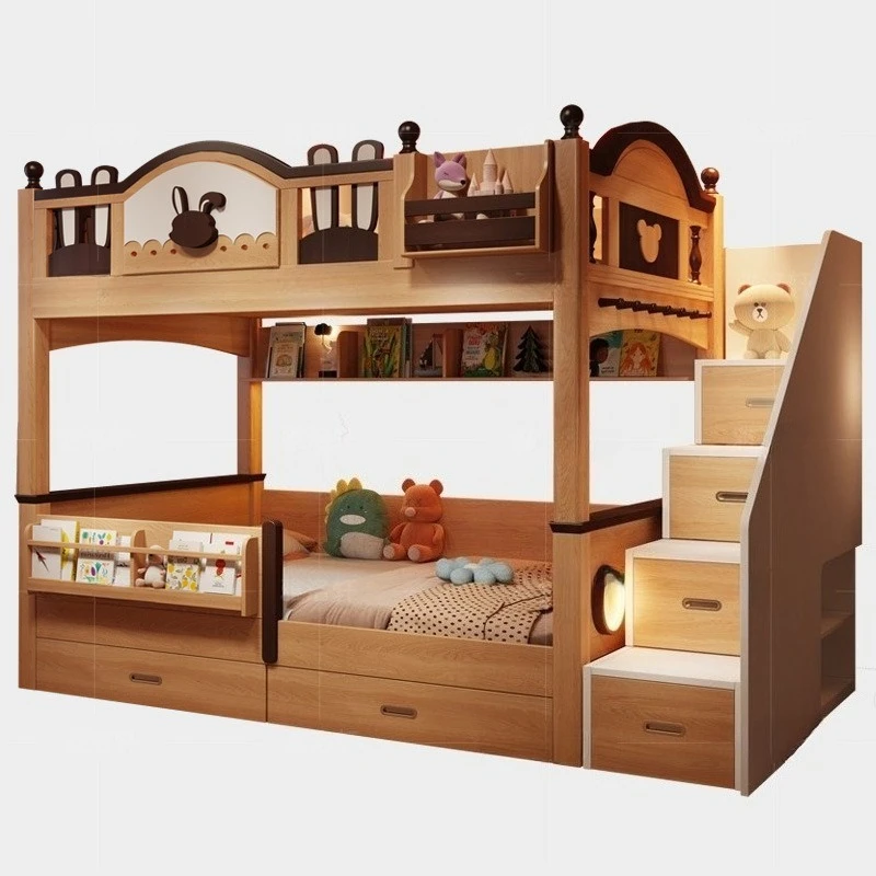 Solid wood children's tree house bed bunk bed does not disturb each other, small apartment high and low upper and lower beds