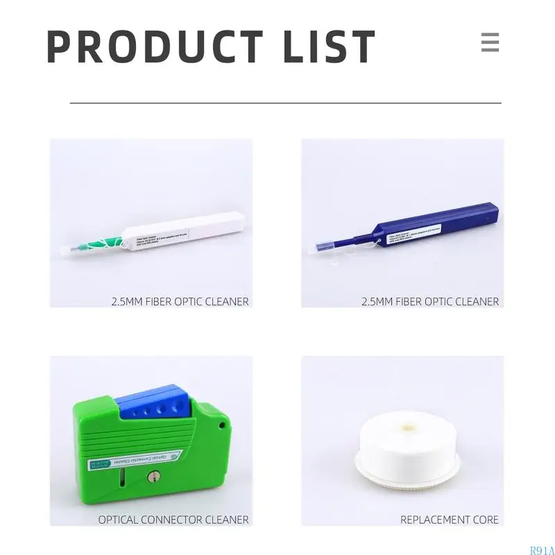 R91A Fiber Cleaning Optical Fiber Cleaner Tools with Fiber Cleaning Cassette Connectors 1.25mm 2.5mm Fiber Cleaner Pens
