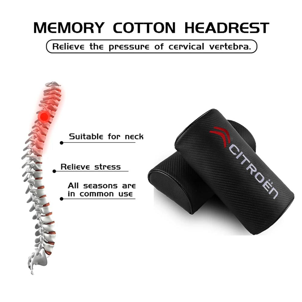Carbon Fiber Car Headrest Neck Safety Pillow Pad Accessories For Citroen C1 C2 Grand C4 Picasso VTS C-ELYSEE DS Auto Valve Cap