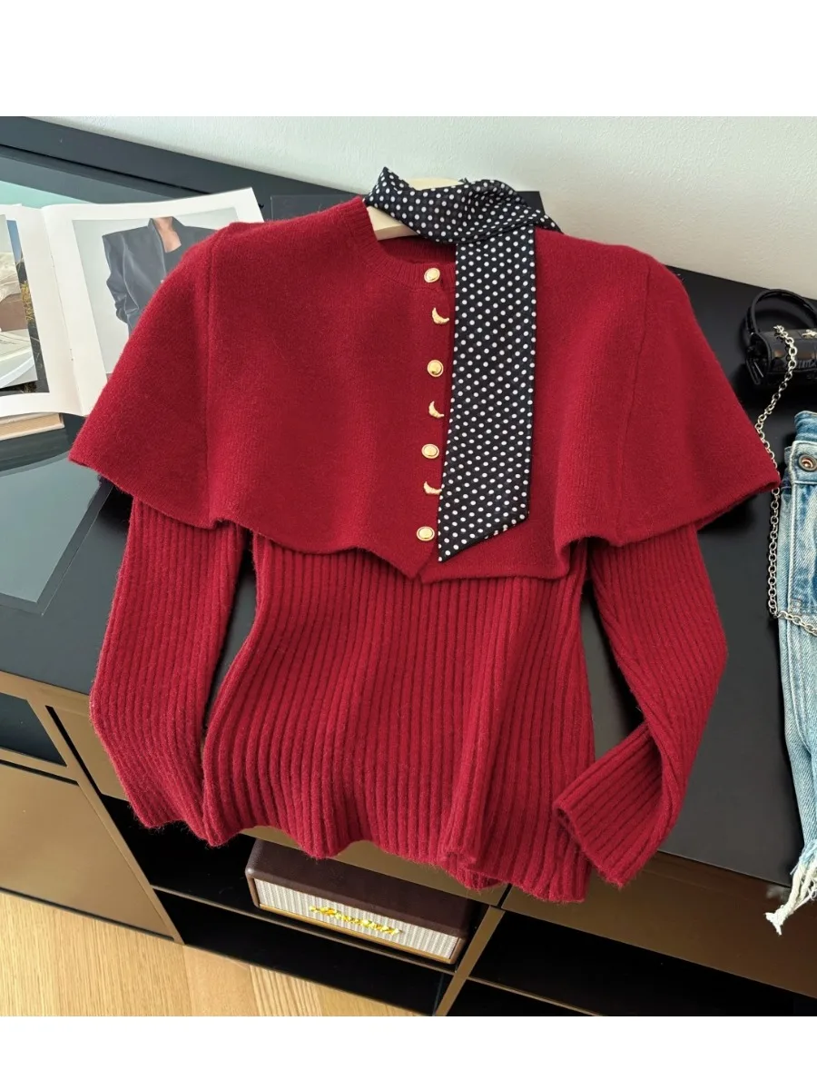 

Осенне-зимний новый комплект: однотонный свитер с воротником-хомутом и облегающий корейский топ с брюками для женщин