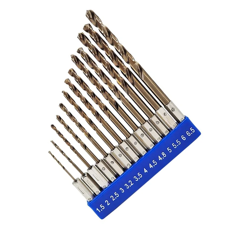 

AC23-5% Cobalt Hex Shank Metric Drill Bits Set (1.5Mm-6.5Mm/13Pcs) Suitable For Stainless Steel, Cast Iron, Hard Metal