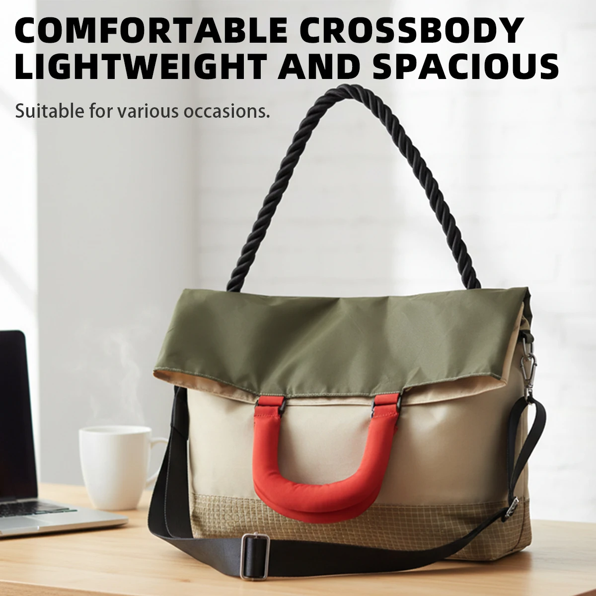 Japanese-Style Original Design Crossbody Bag for Women, Thick Canvas Tote Bag for Commuting, Casual Artistic College Shoulder Bag, Sports Hiking Bag
