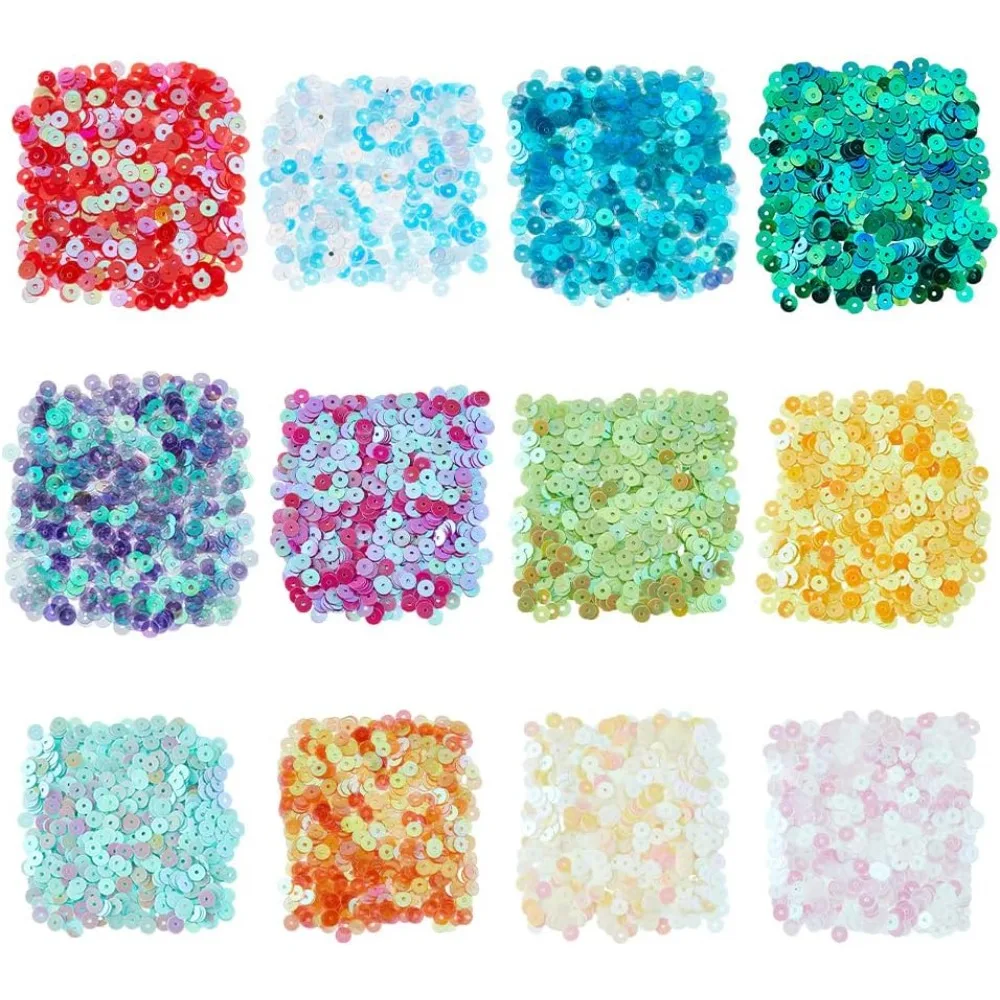 

6000Pcs 12 Colors Small Clear Sequins Bulk 5mm PVC Loose Sequins Flat Round Paillette Flat Round Sewing Paillette for DIY