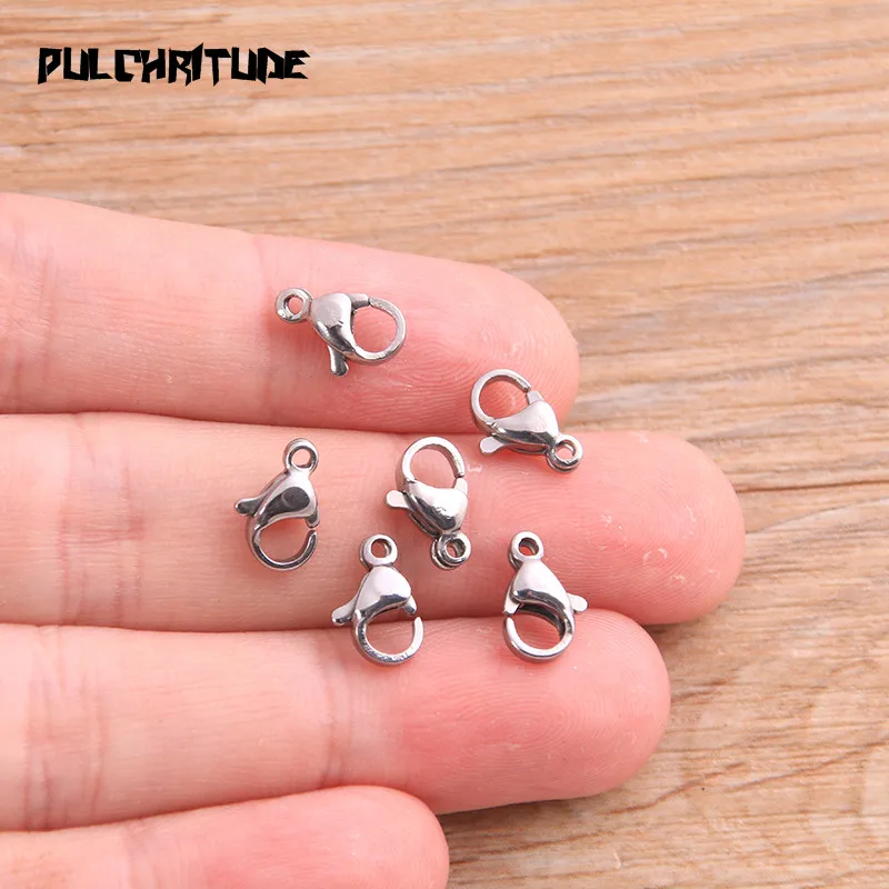 PULCHRITUDE 30pcs 10mm Stainless Steel Lobster Clasp Hooks For DIY Necklace Bracelet Chain Fashion Jewelry Making Findings