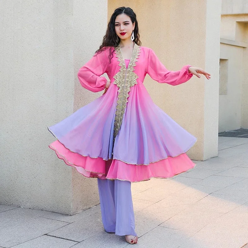 التدرج الألوان الشعبية زي بانداري أداء مجموعة المنافسة وتتسابق الثناء الرقص المطرزة التنانير الكاملة السراويل الزي #1