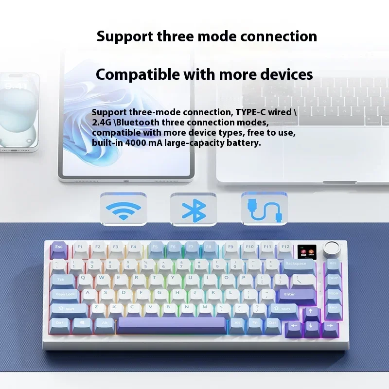 Imagem -04 - Kit de Teclado Mecânico 2.4g sem Fio 3-mode Keydous Tft Creen Rgb Custom Kit Acessórios para Computadores Desktop Weikav-f75