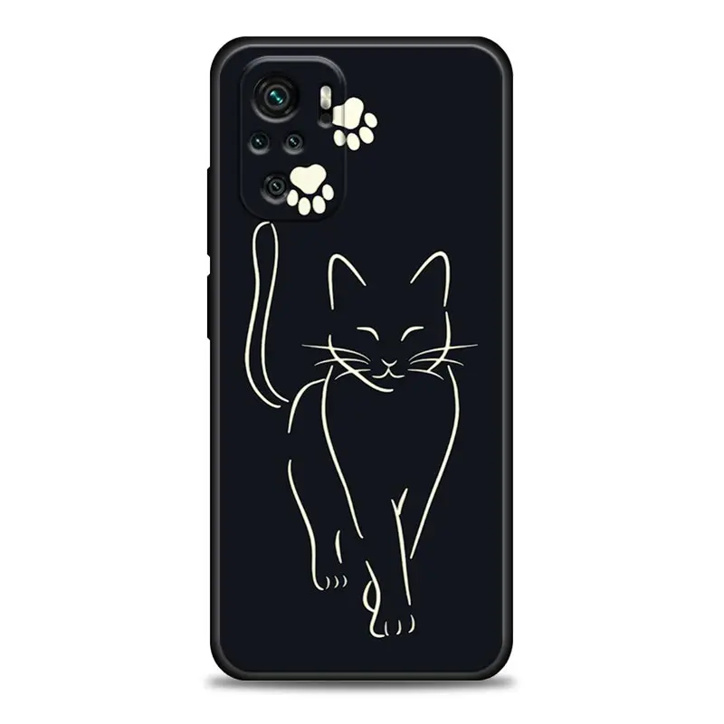 Funny Cute Cat Line Art Phone Case For Xiaomi Redmi Note 11 10 9 8 Pro 9S 8A 10S 11S Soft Cover For Redmi Note 8Pro 10Pro Fundas