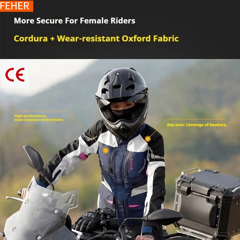 FEHER Women's All-Season Motorcycle Touring Jacket 3-Layer Waterproof Windproof with Detachable Protective Slim Fit Riding Armor