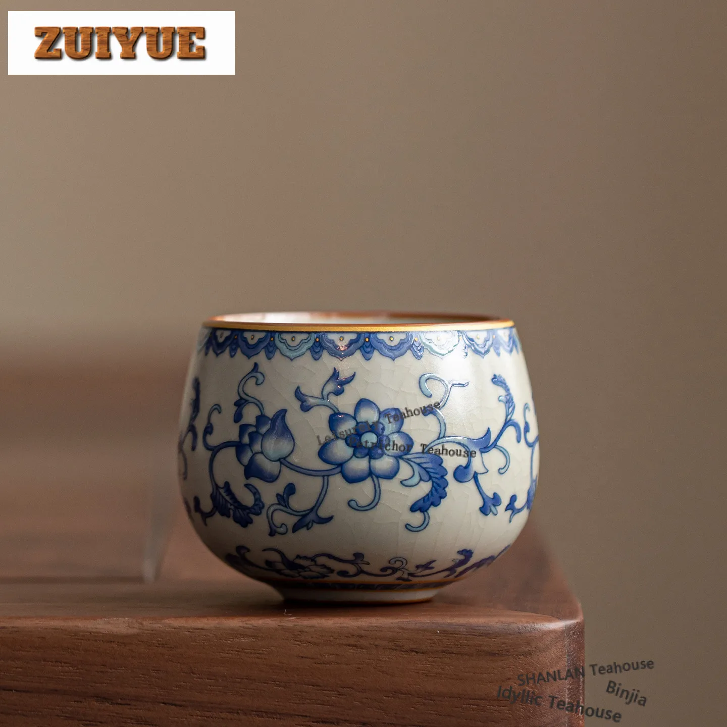 100ml Ru Kiln Interlock Branch Lotus Decoration Teacup Zen Tea Bowl Jug Tea-tasting Meditation Cup Chazhan Master Cups Drinkware
