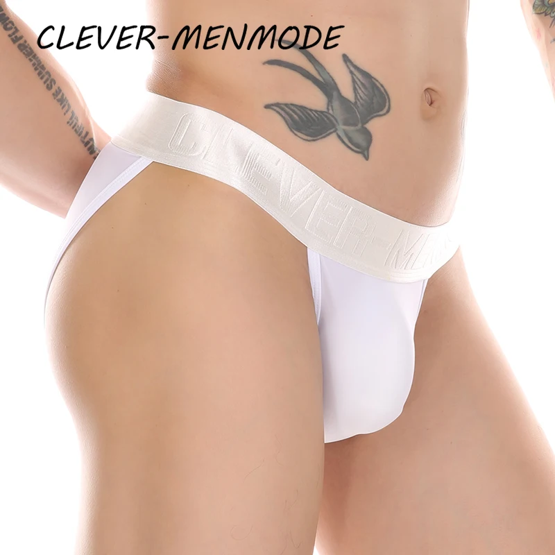 CLEVER-MENMODE Men\'s Sexy Open Crotch Sheer Briefs Ice Silk Breathable T Back Underwear Jockstrap Rear Empty Panties Men Bikini