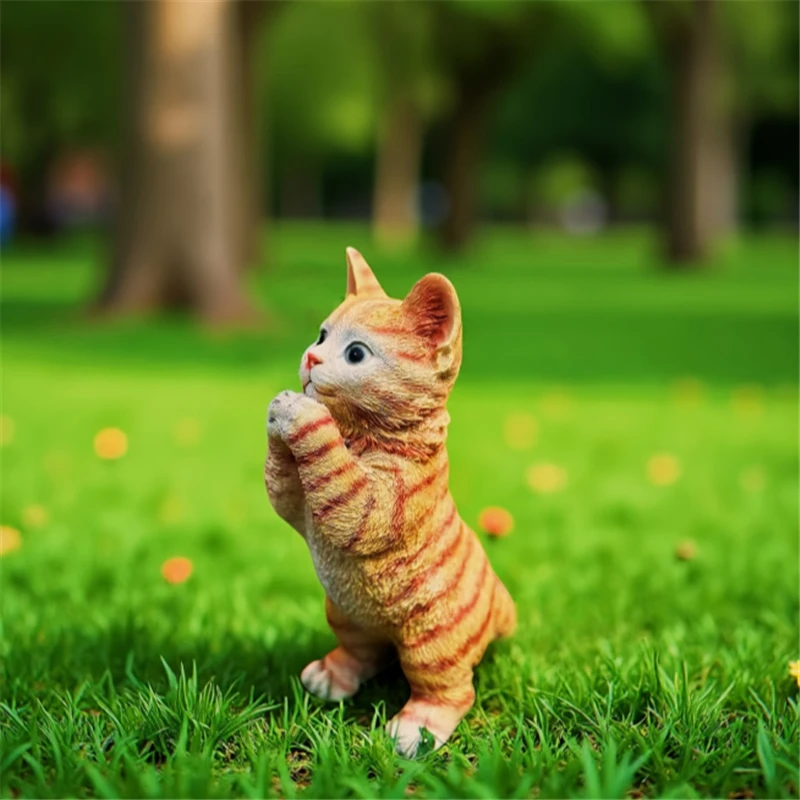 Garden Cat Figurine Outdoor Orange Cat Statue Home Unique Outside Decor Yard Art Remembrance Memory Memorial Cat Ornament