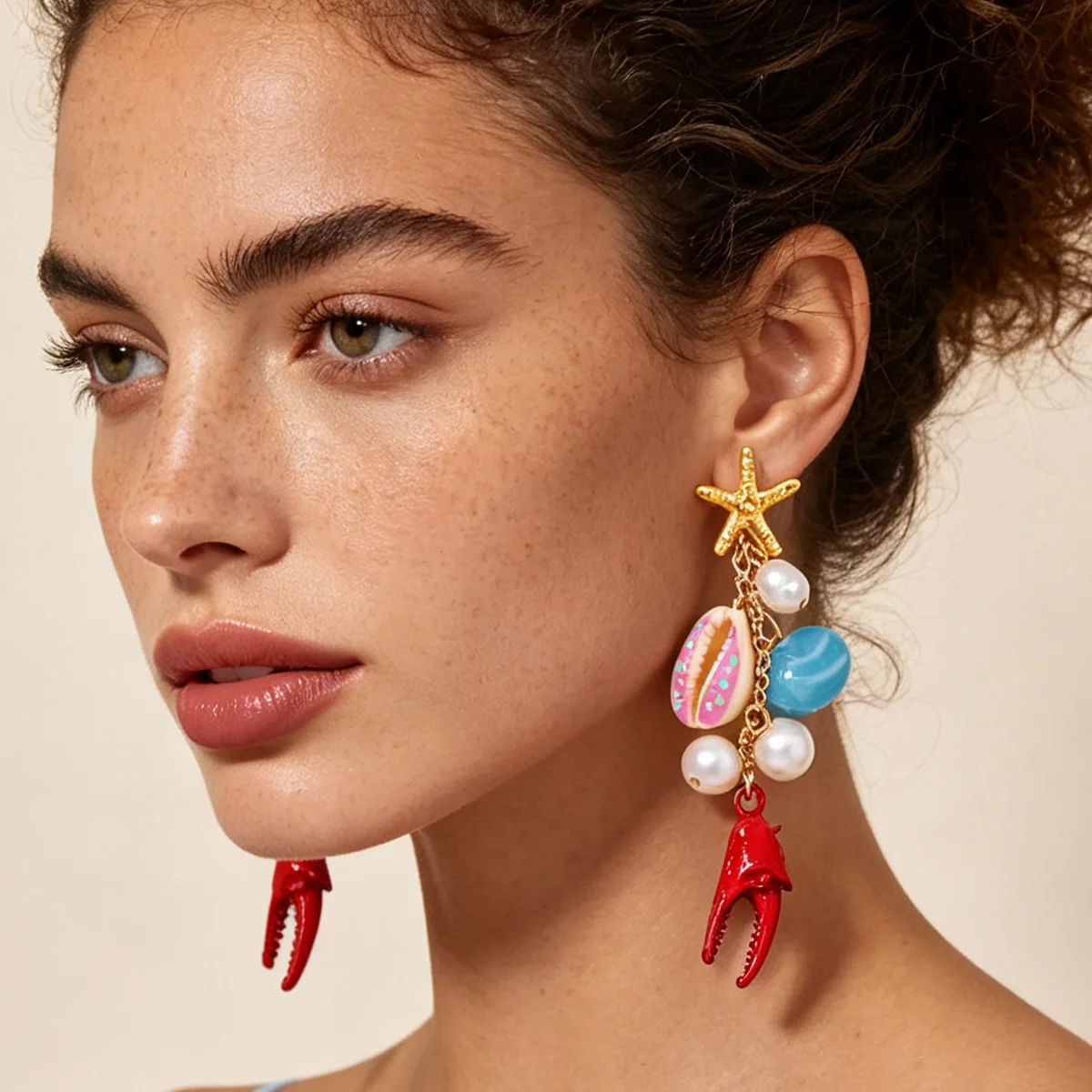2026 Trendy Woman Jewelry Boho Ocean Style Luxury Pearl Drop Metal Starfish Shell Earrings Personalized Holiday Accessories